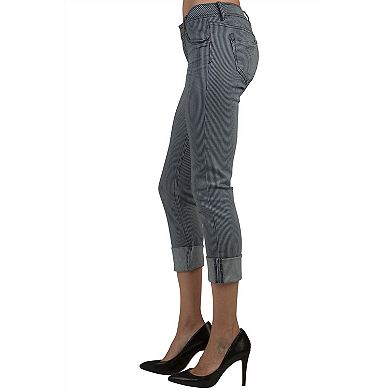 Women's Pin Stripe Stretch Denim Slim Fit Capri Jeans