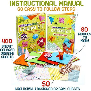Ultimate Rainbow Origami Kit for Ages 8-14 with 450 Fun Origami Paper