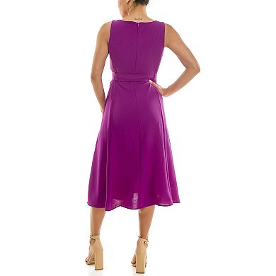 Women's Nina Leonard Square Neck Self Sash Dress