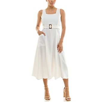 Women's Nina Leonard Square Neck Self Sash Dress