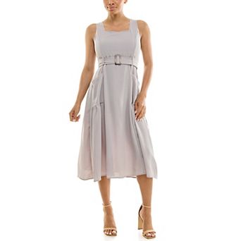 Women's Nina Leonard Square Neck Self Sash Dress