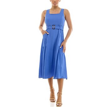 Women's Nina Leonard Square Neck Self Sash Dress