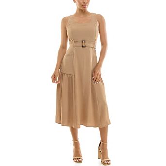 Women's Nina Leonard Square Neck Self Sash Dress