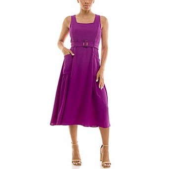 Women's Nina Leonard Square Neck Self Sash Dress