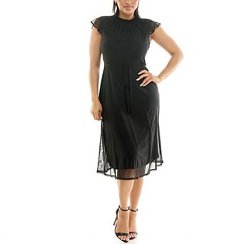 Women's Nina Leonard Smocked Flutter Sleeve Dress