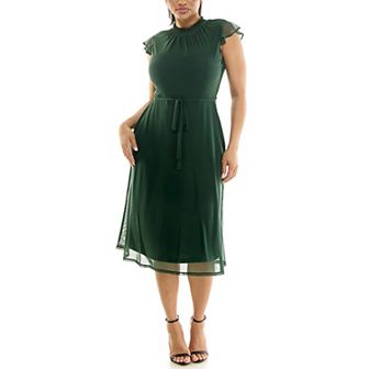 Women's Nina Leonard Smocked Flutter Sleeve Dress