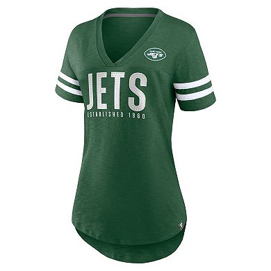 Women's Fanatics Green New York Jets Rhinestone Speed Tested V-Neck T-Shirt