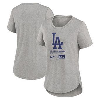 Women's Nike Heather Gray Los Angeles Dodgers Large Logo Stack Tri-Blend T-Shirt