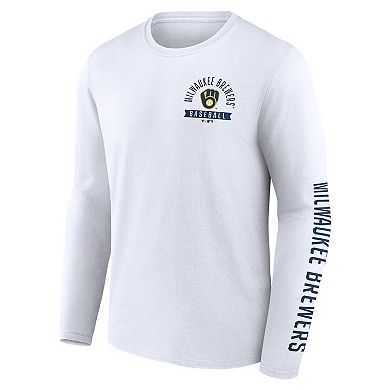 Men's Fanatics White Milwaukee Brewers Press Box Long Sleeve T-Shirt