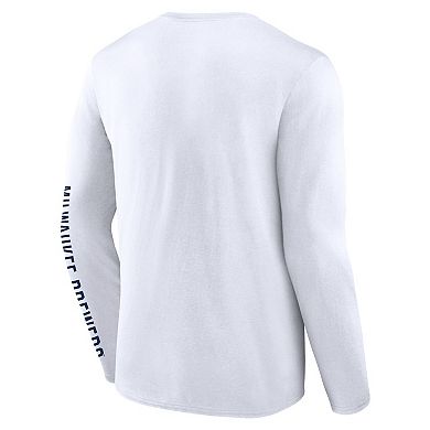 Men's Fanatics White Milwaukee Brewers Press Box Long Sleeve T-Shirt