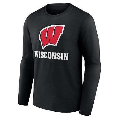 Men's Fanatics Black Wisconsin Badgers Team Lockup Long Sleeve T-Shirt
