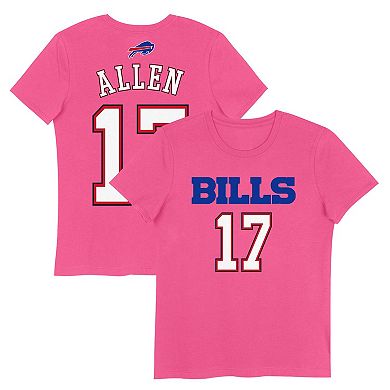 Girls Youth Josh Allen Pink Buffalo Bills Player Name & Number T-Shirt
