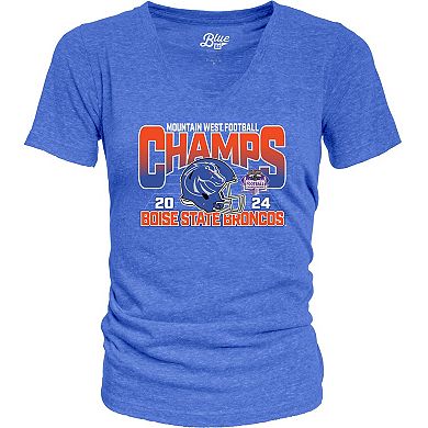 Women's Blue 84 Royal Boise State Broncos 2024 Mountain West Football Conference Champions Locker Room V-Neck T-Shirt