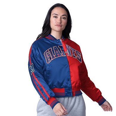Women's Starter Red/Royal New York Giants Cropped Full-Snap Jacket