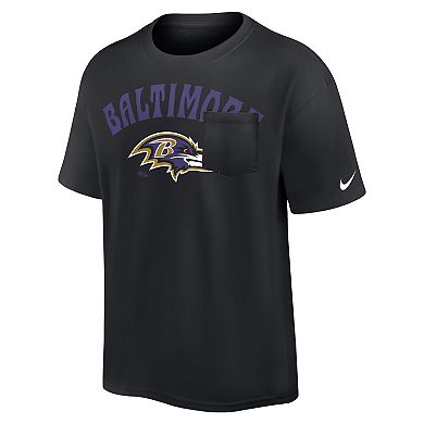 Men's Nike Black Baltimore Ravens Rewind Heavy Max 90 Pocket T-Shirt