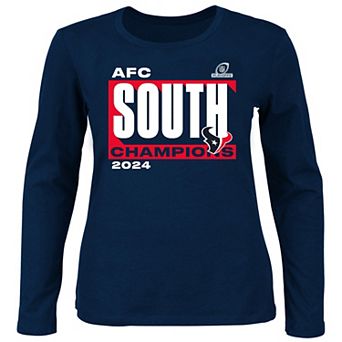 Women's Fanatics Navy Houston Texans 2024 AFC South Division Champions Plus Size Scoop Neck Long Sleeve T-Shirt
