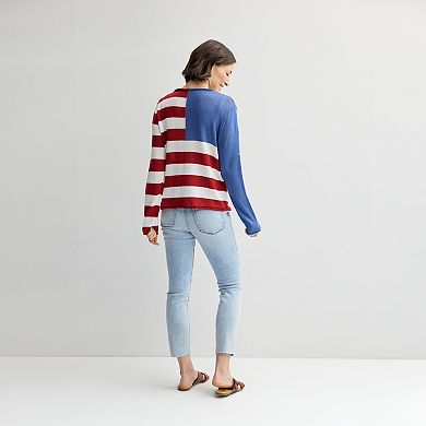 Women's Jollidays American Flag Long Sleeve Pullover Top