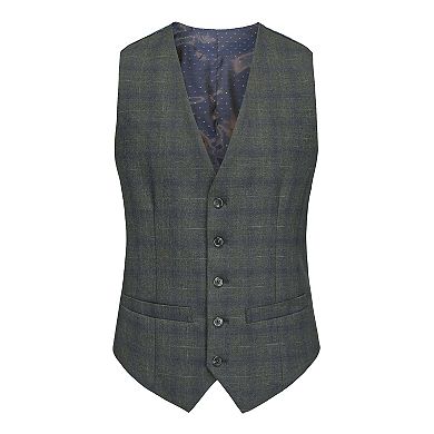 3-Piece Slim Fit Stretch Grey Navy Plaid Suit