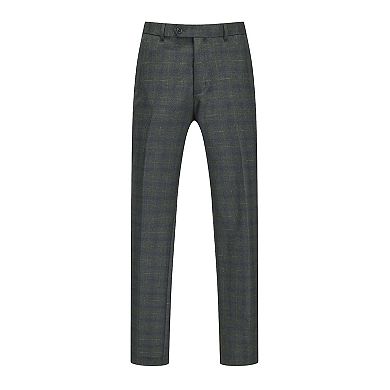 3-Piece Slim Fit Stretch Grey Navy Plaid Suit