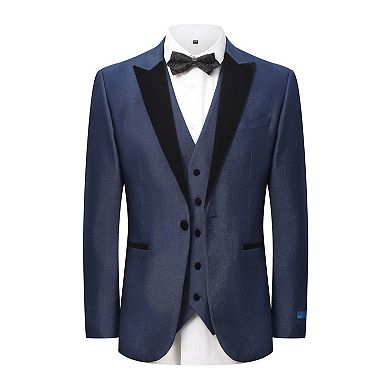 Men's 3-Piece Peak Lapel Velvet Trim Tuxedo with Subtle Sheen