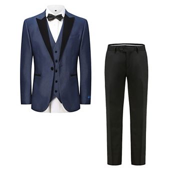 Men's 3 pc Peak Lapel Velvet Trim Tuxedo with Subtle Sheen
