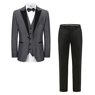 Men's 3 pc Peak Lapel Velvet Trim Tuxedo with Subtle Sheen