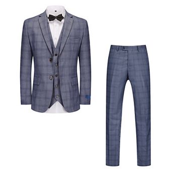 3 pc Slim Fit Blue Plaid Suit