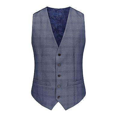 3-Piece Slim Fit Blue Plaid Suit