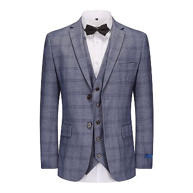 3-Piece Slim Fit Blue Plaid Suit