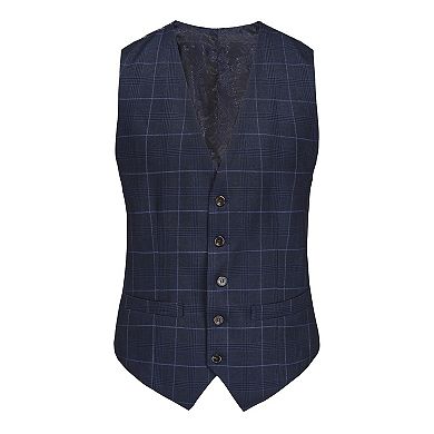 Slim Fit 3-Piece Blue Windowpane Plaid Suit