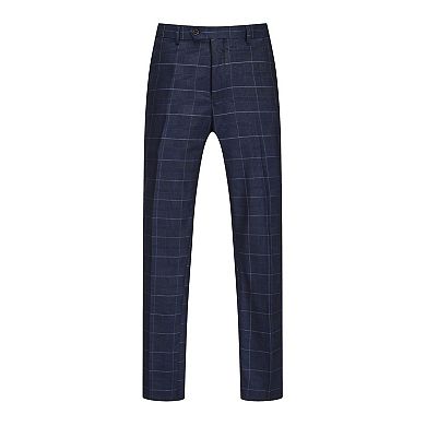 Slim Fit 3-Piece Blue Windowpane Plaid Suit