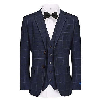 Slim Fit 3-Piece Blue Windowpane Plaid Suit