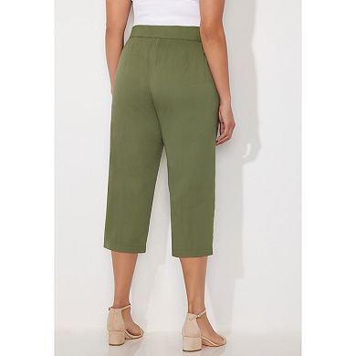 Catherines Women's Plus Size Petite Stretch Knit Waist Cargo Capri