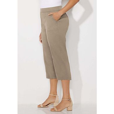 Catherines Women's Plus Size Petite Stretch Knit Waist Cargo Capri