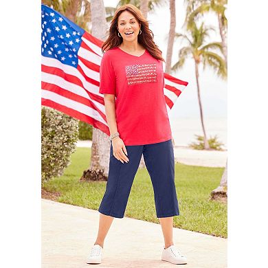 Catherines Women's Plus Size Petite Stretch Knit Waist Cargo Capri