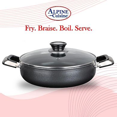 Alpine Cuisine 3 Quart Non-stick Stock Pot With Tempered Glass, Multi-purpose, Boiling, Stewing