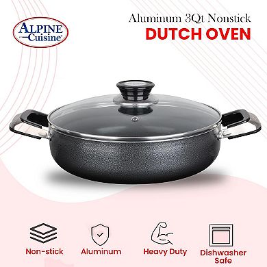 Alpine Cuisine 3 Quart Non-stick Stock Pot With Tempered Glass, Multi-purpose, Boiling, Stewing