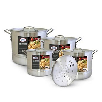 Alpine Cuisine Aluminum Steamer Stock Pot 12 pc Set With Cooking Pot Lids 8, 12, 16, 20-qt