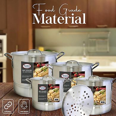 Alpine Cuisine Aluminum Steamer Stock Pot 12pc Set With Cooking Pot Lids 8, 12, 16, 20 Quarts