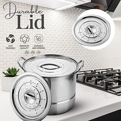 Alpine Cuisine Aluminum Steamer Stock Pot 12pc Set With Cooking Pot Lids 8, 12, 16, 20 Quarts