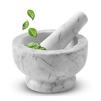 Alpine Cuisine Mortar And Pestle Set Natural Marble Stone Guacamole Molcajete Bowl 5 in
