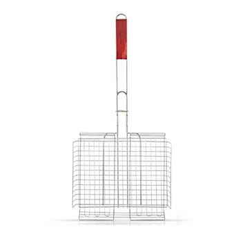 Alpine Cuisine Bbq Grill Basket 24.5 Inch Rectangular With Comfortable Wood Handle