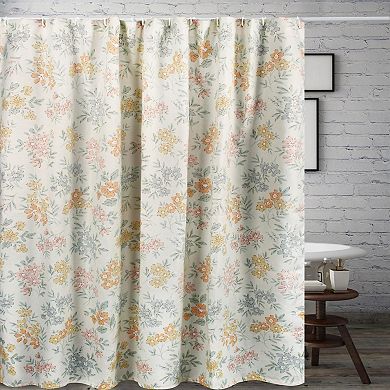 Chloe Floral Print 12 Buttonholes Bath Shower Curtain