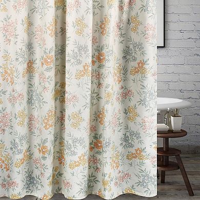 Chloe Floral Print 12 Buttonholes Bath Shower Curtain