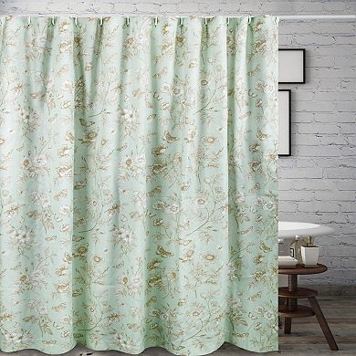 Olivia Floral and Butterfly Print 12 Buttonholes Bath Shower Curtain