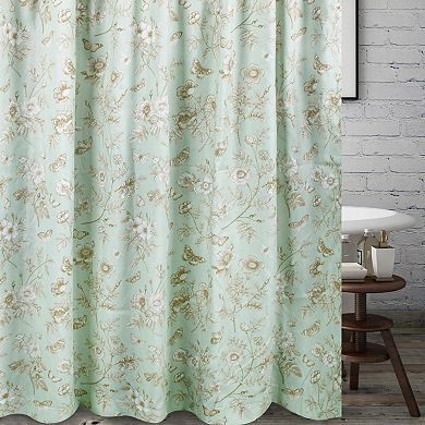 Olivia Floral and Butterfly Print 12 Buttonholes Bath Shower Curtain