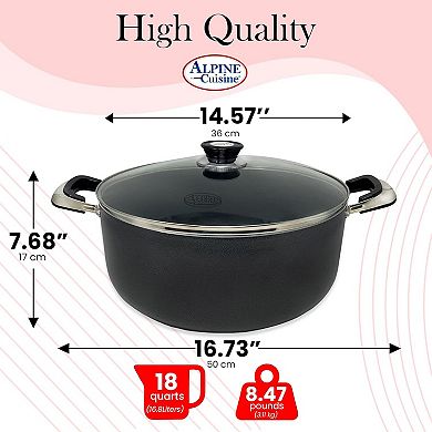 Alpine Cuisine 18 Quart Non-stick Stock Pot With Tempered Glass Lid And Carrying Handles