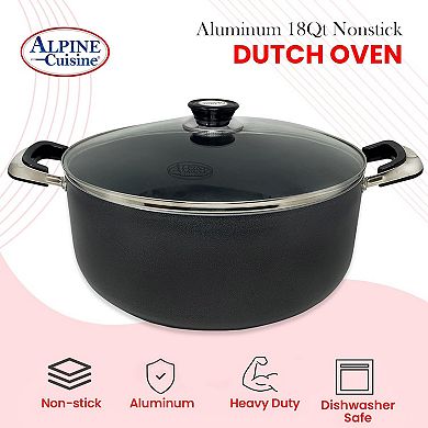 Alpine Cuisine 18 Quart Non-stick Stock Pot With Tempered Glass Lid And Carrying Handles