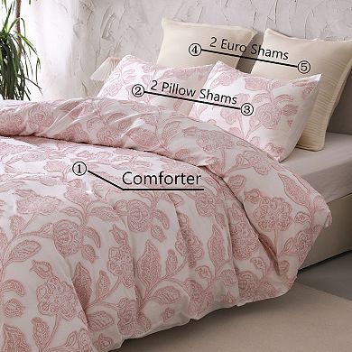 Cotton Clipped Jacquard Floral Comforter 5 Piece Set