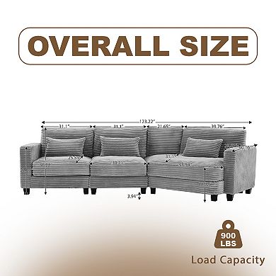 4-Seat Corduroy Sectional Sofa, Modular Couches for Living Room & Business